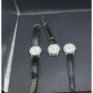 Vintage Lot of 3 Puritan Quartz 100 ft Water Resistant Watch Black Leather Band